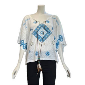 Wayan Natural Wear White Printed Short Sleeve Tee